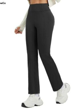 Fleece Lined Bootcut Pants High Waist Winter Warm 4 Pockets
